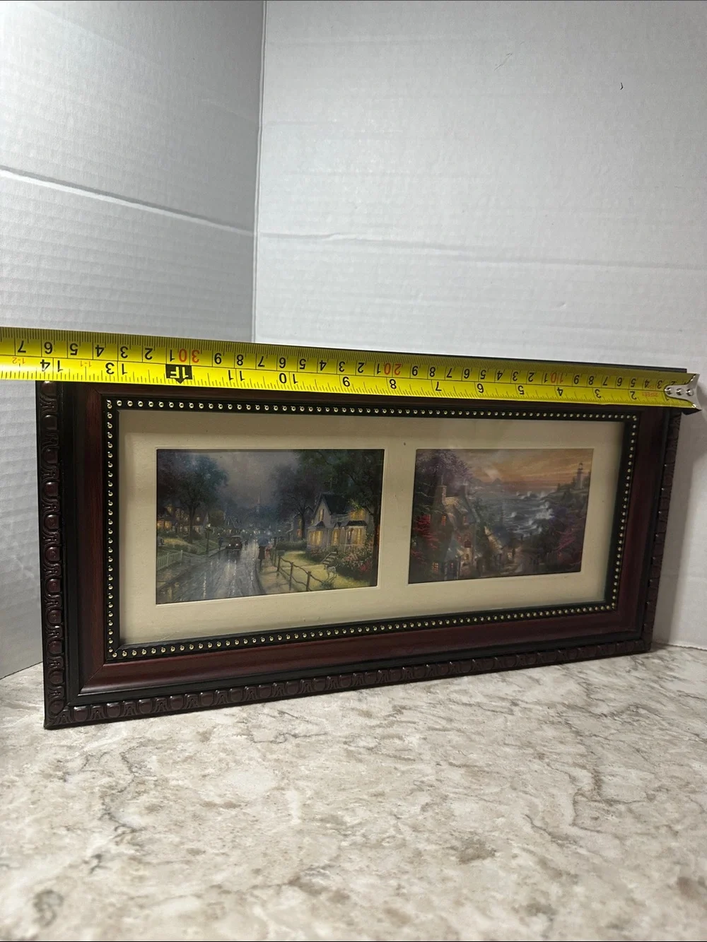 Framed Dual-Scene Landscape Print in Deep Brown Frame by Thomas Kinkade.